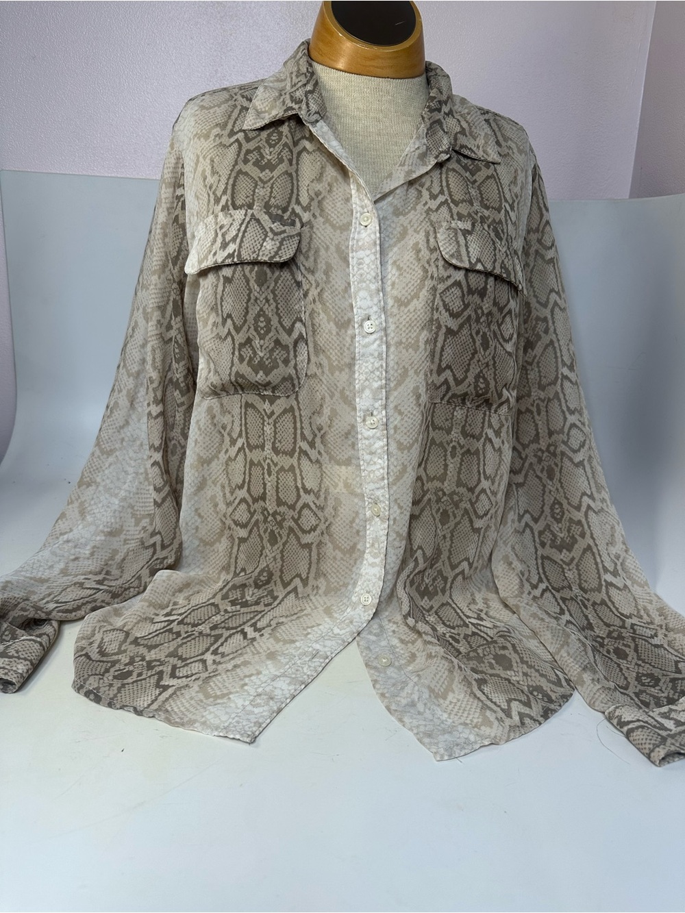 Old Navy Beige Snake-Print Button-Up Blouse